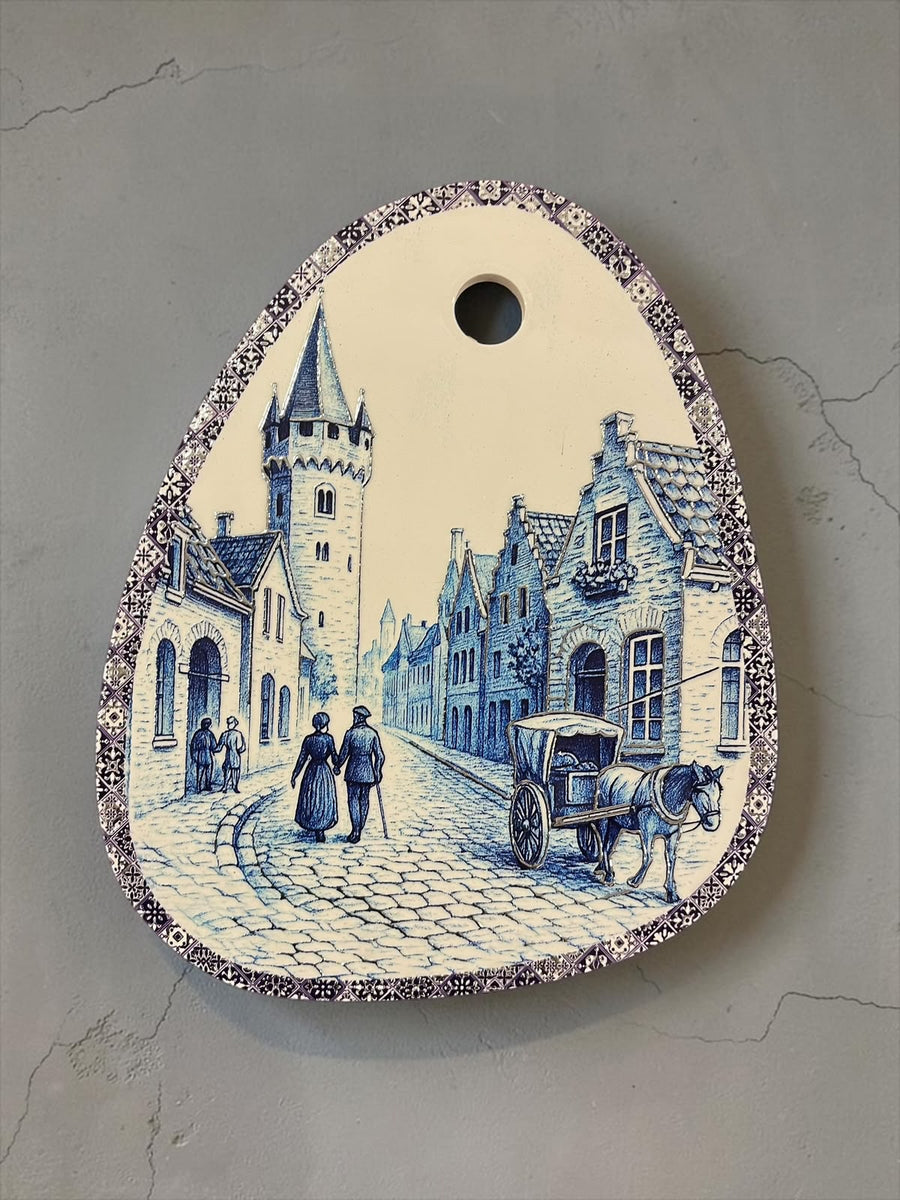 Oval Shape Blue and White Wall Plaque
