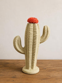 Cast Metal Cactus Sculpture With Detachable Flower Lid