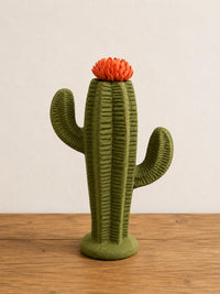Cast Metal Cactus Sculpture With Detachable Flower Lid