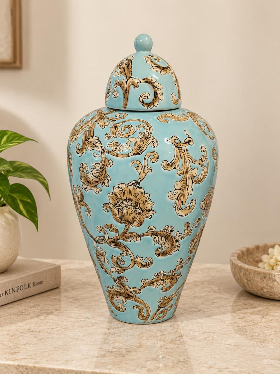 Azure Bloom Ceramic Vase