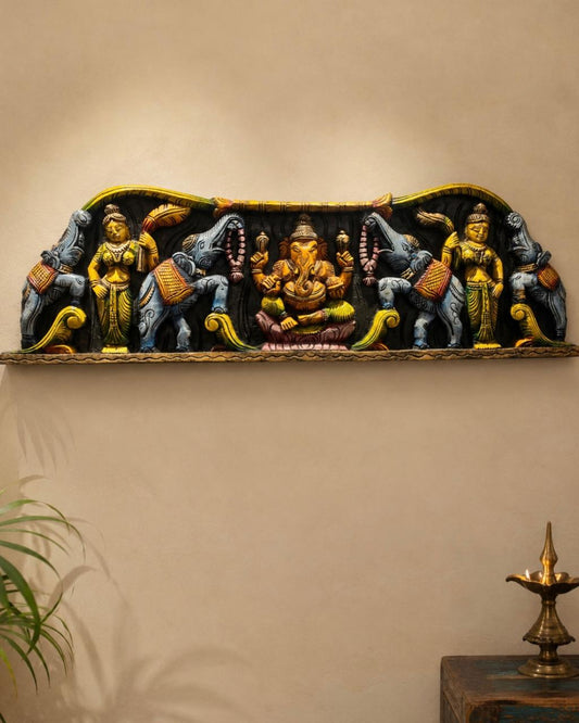 Handcrafted Wooden Ganesh Wall Panel