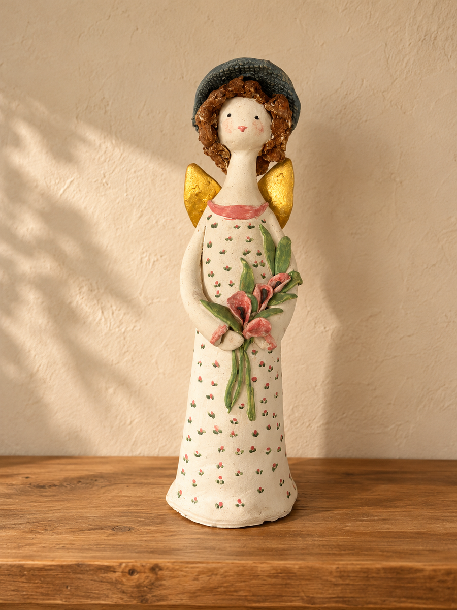Big Ceramic Angel With Hat Figuirine