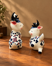 Whimsy & Chubby Ceramic Reindeer Pair With Floral Detail
