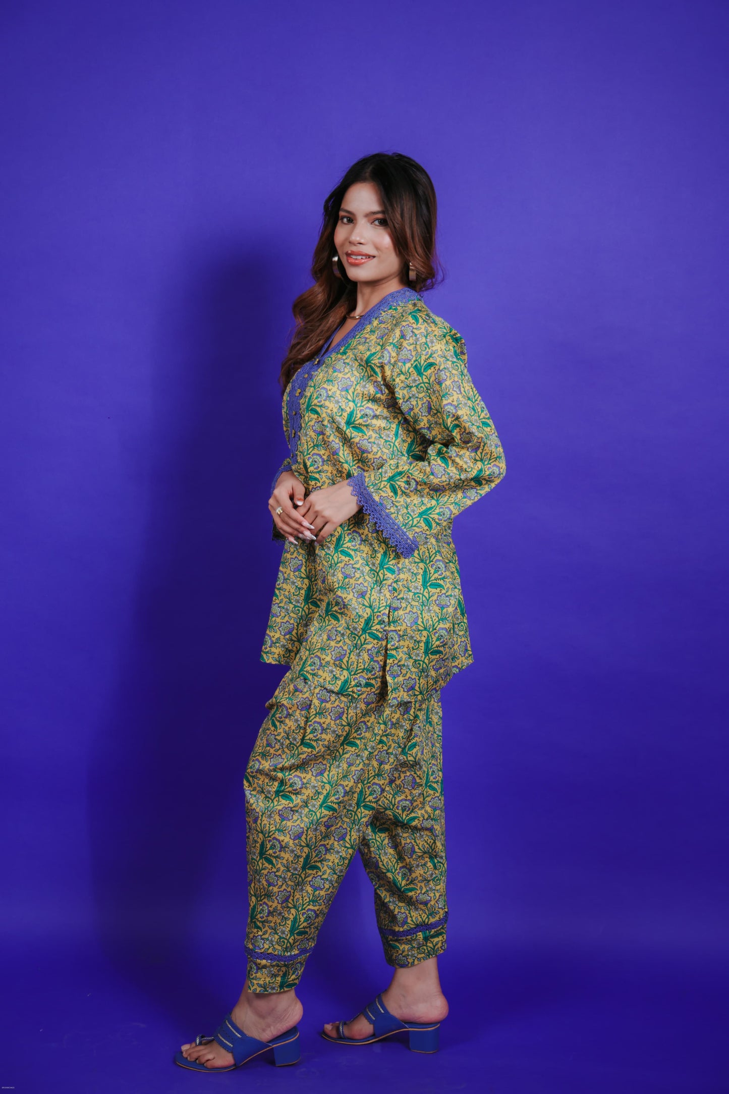 LIME YELLOW PRINTED SHORT KURTA SET