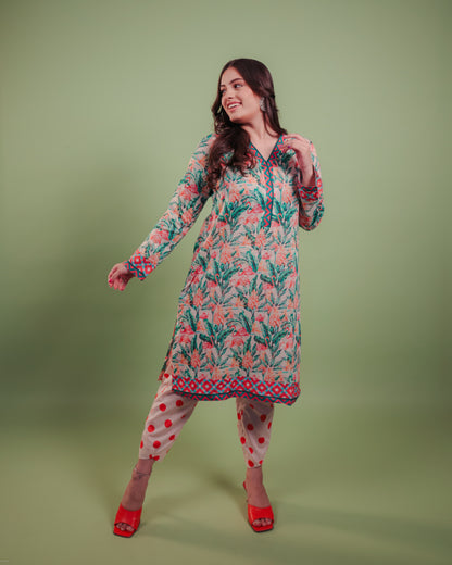 PEACH PRINTED KURTA