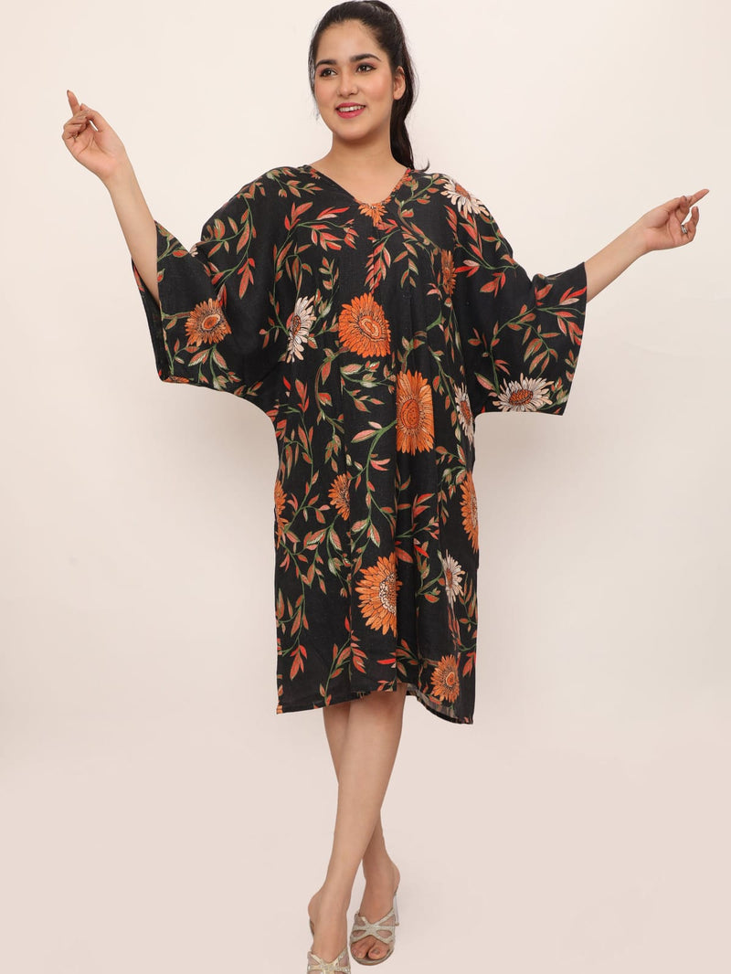 Midnight Bloom Linen Kaftan