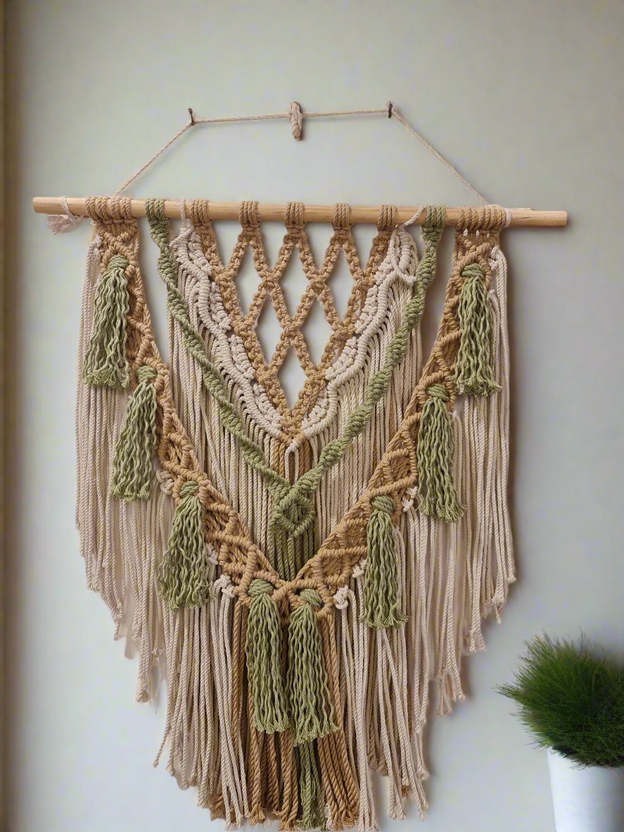 Macrame White Green Wall Hanging