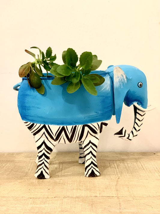 Blue Iron Elephant Planter