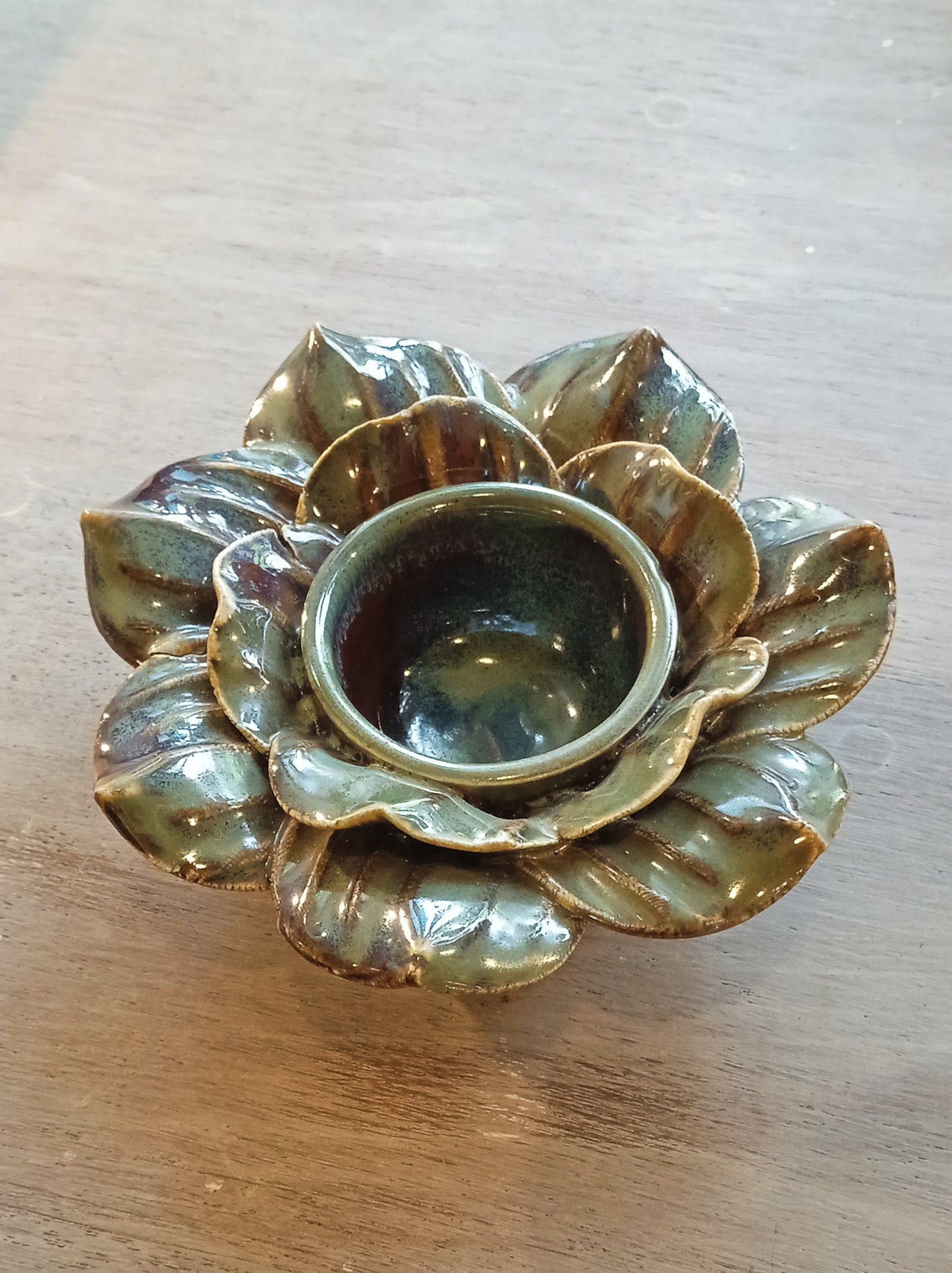 Green Flower Candle Holder