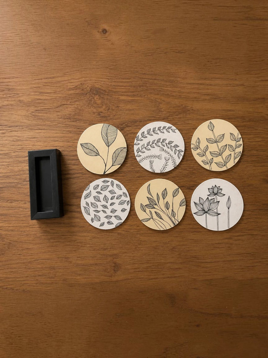 Plant Motif Hand-drawn Art Work Coaster