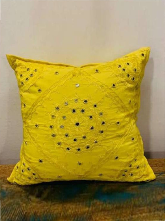 Mirror Work Embroidered Cushion Cover