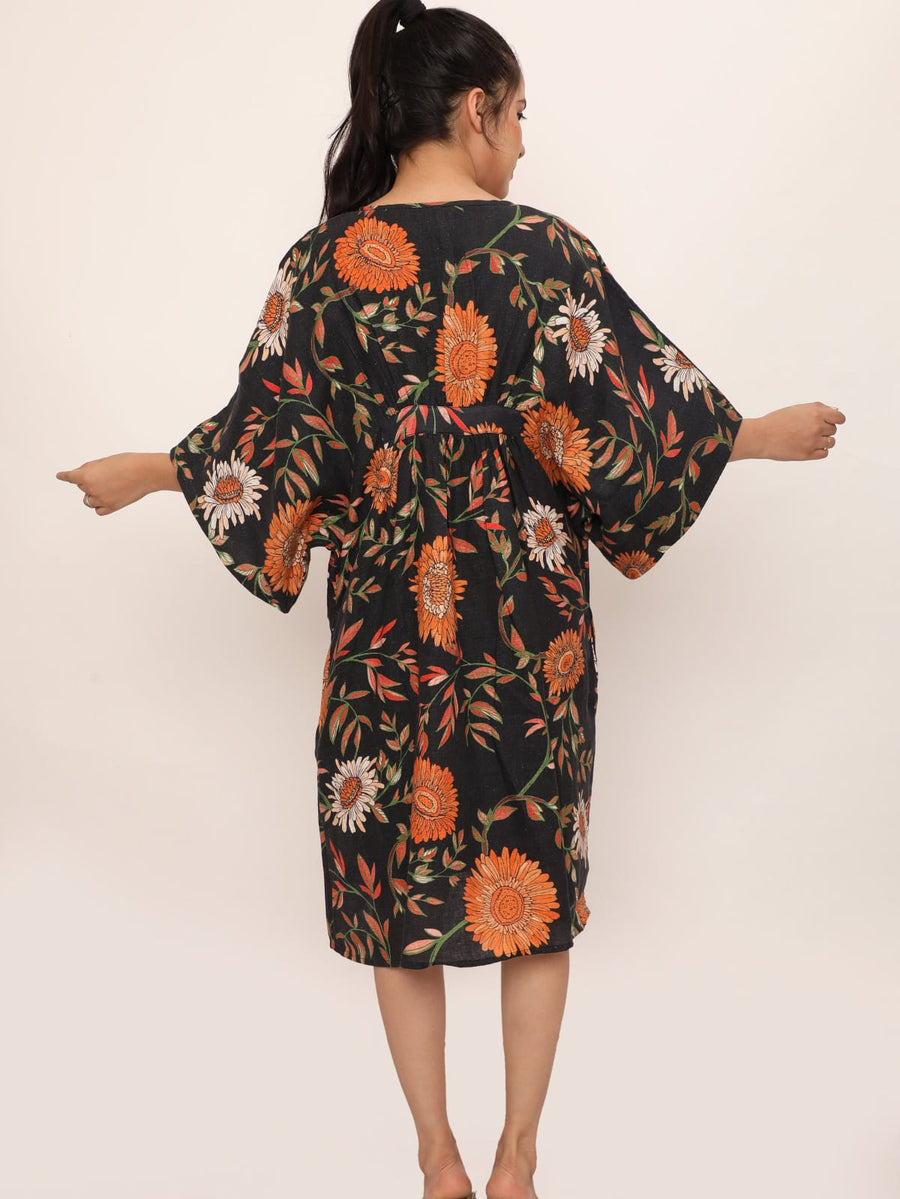 Midnight Bloom Linen Kaftan