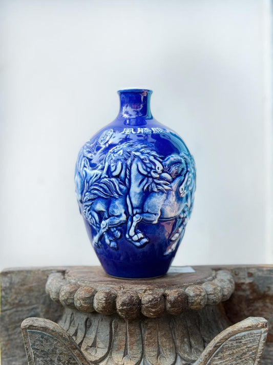 blue pottery flower vase