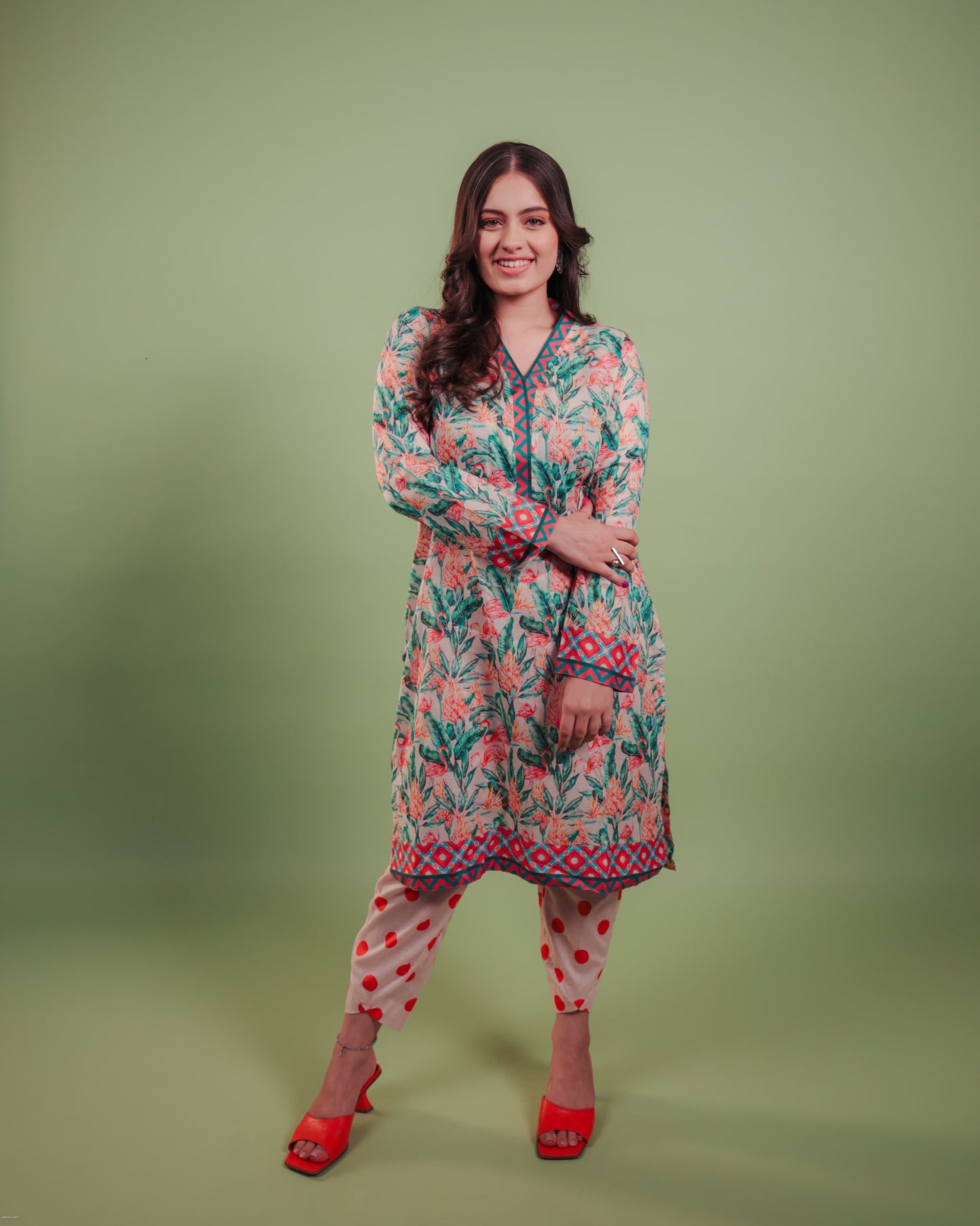 PEACH PRINTED KURTA