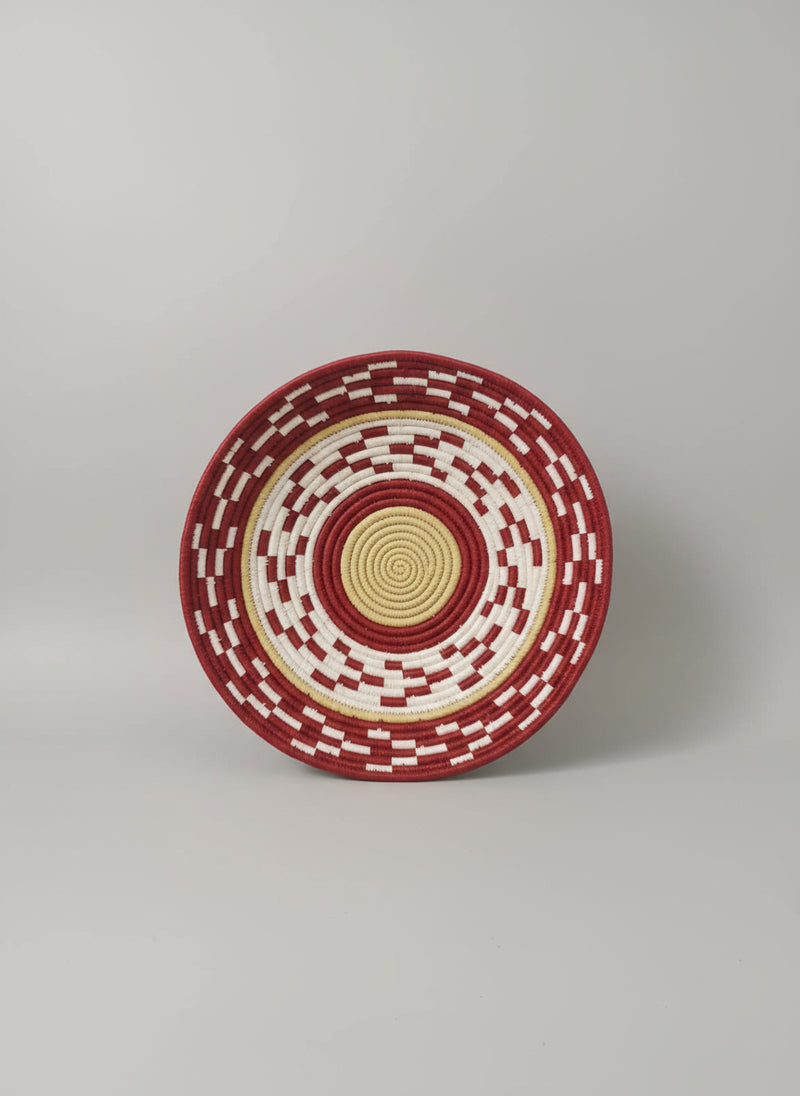 Crimson Mosaic Handwoven Wall Basket