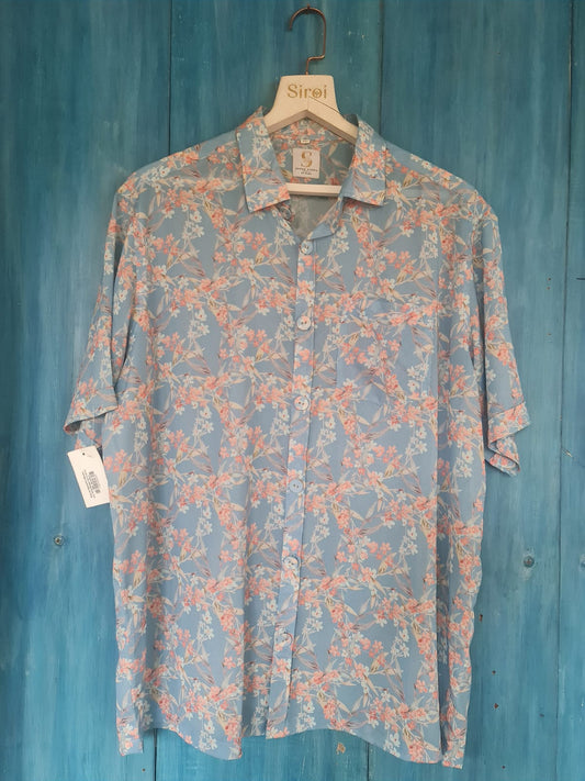 Sky Blue Flower Print Shirt