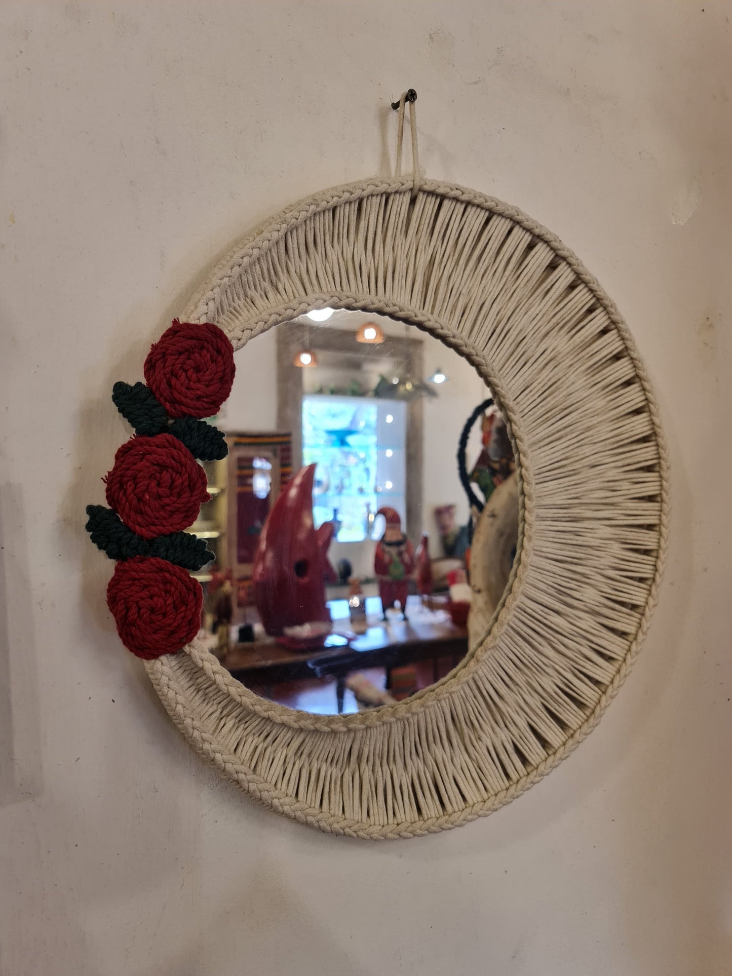 Macrame mirror with rose