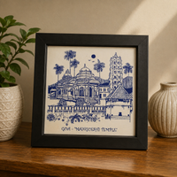 Goan Heritage Scenery Blue painting Tile With Frame