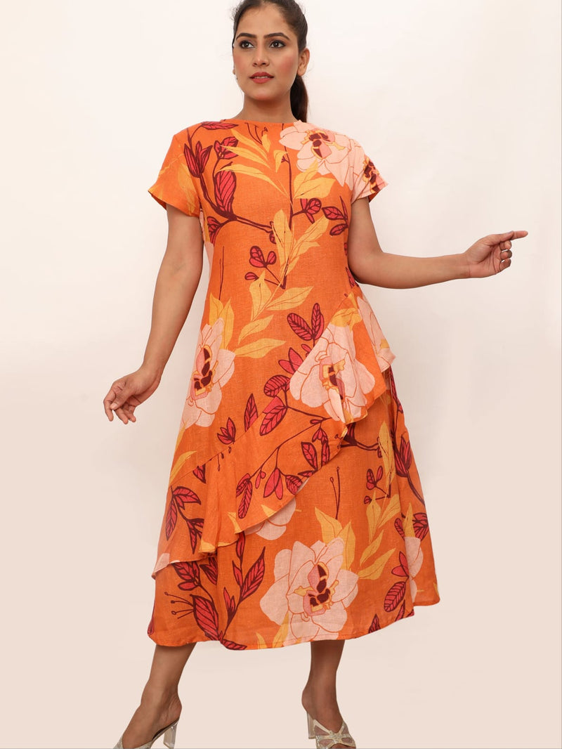 Coral Garden Linen Dress