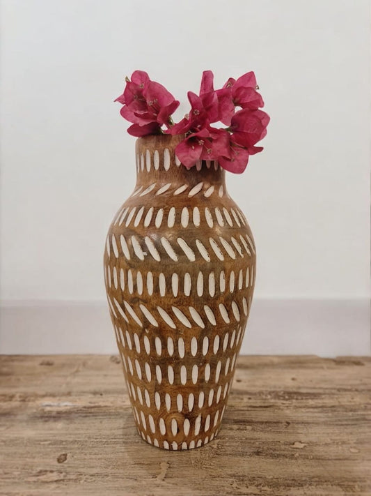 wooden hand carved vase