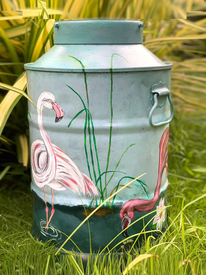 Tropical Flamingo Milk Can