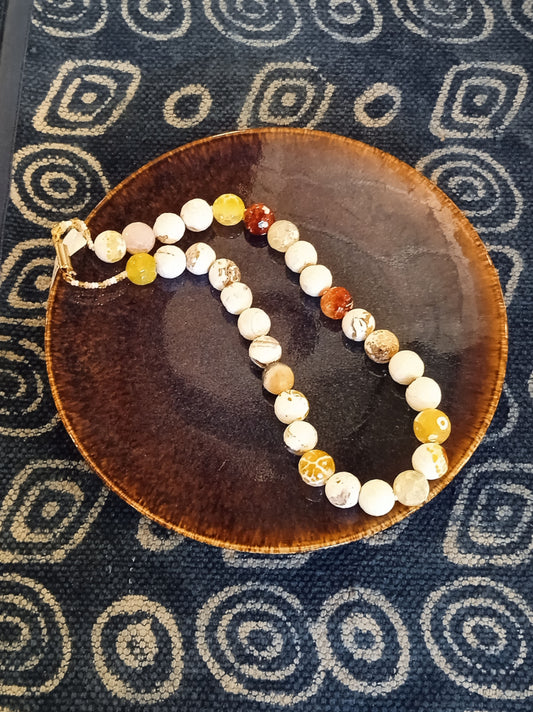 Onyx & Citrine Stone White Necklace