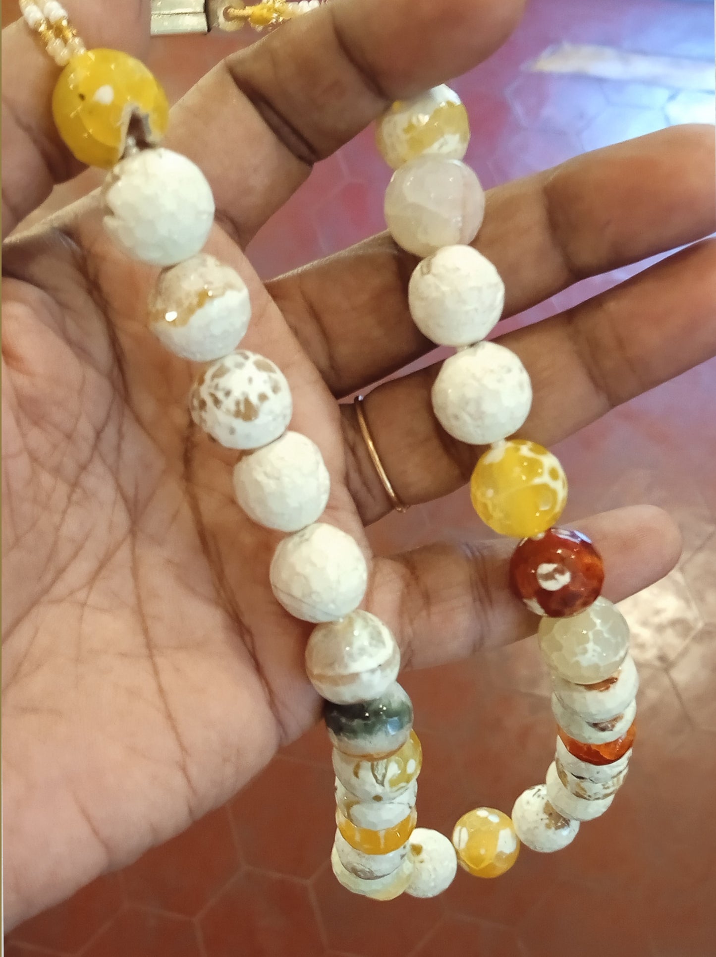 Onyx & Citrine Stone White Necklace